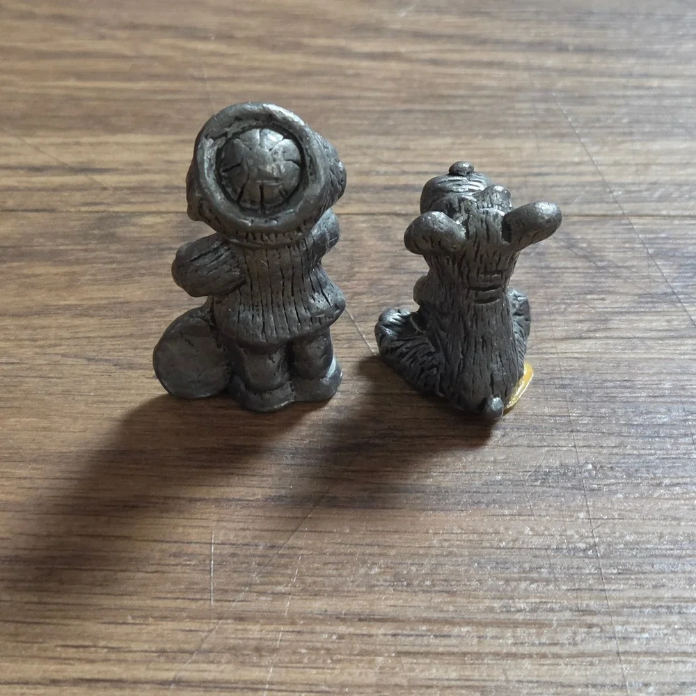 Lot of 2 Vintage 70s Miniature Pewter Metal Figurines Boy with Tennis Racket